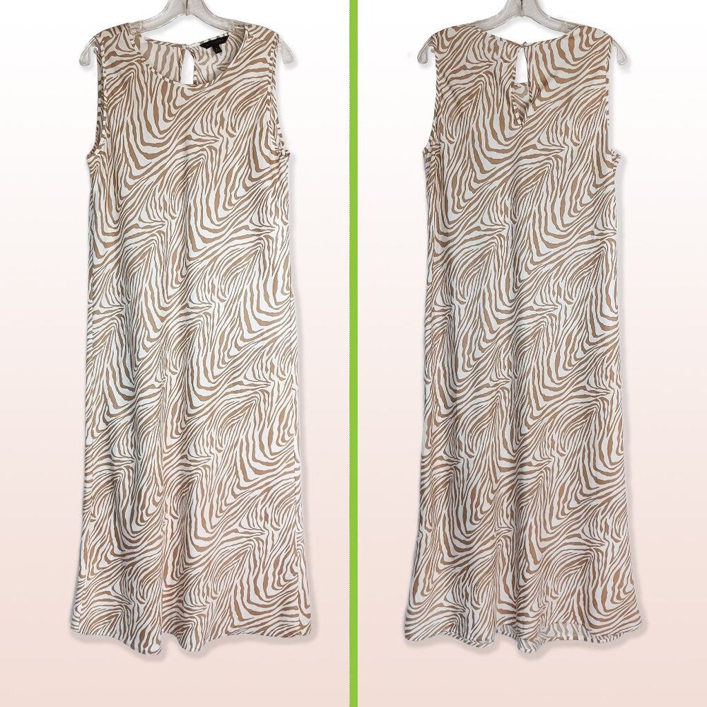 Banana Republic Tan & White Zebra Print Sleeveless Midi Dress Size L